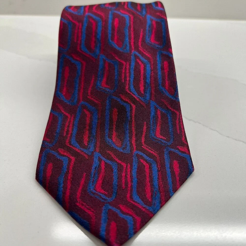 Portofino Vintage Mens Silk Necktie Red & Blue Italy Made 80s Party Club 58x3.5